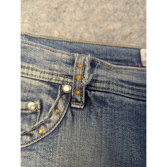 Vintage No Boundaries Skirt Juniors 7 Blue Mini Denim Jean Y2K Jewels Rhinestone - Picture 5 of 7